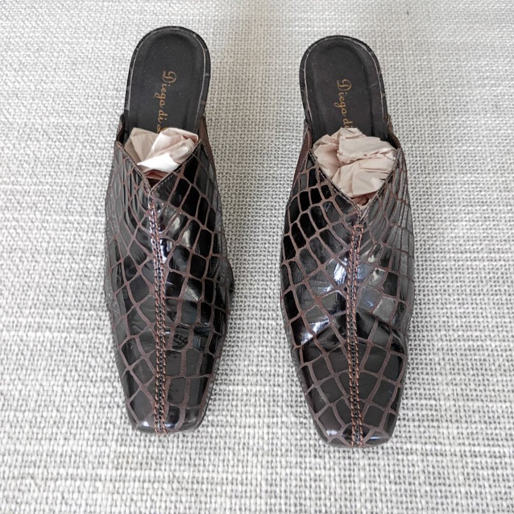 Diego di Lucca Monica Brown Leather Square Toe Mules Women’s Size 9.5